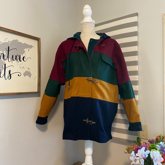 Braetan Jackets & Blazers - VINTAGE Braetan Wool Color Block Zipper Coat with Hood and Pockets- Reversible!